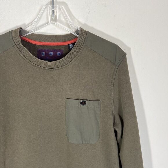 Ted Baker Men's Cotton Blend Mixed Media Pullover Sweater Thick Green 3 US M - Picture 3 of 6